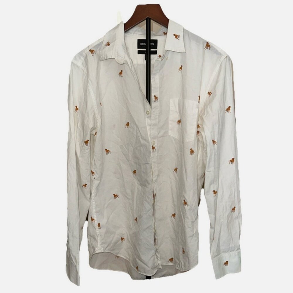 Bonobos Men's Medium Shirt Slim Fit Button Down Long Sleeve Dog All Over Print